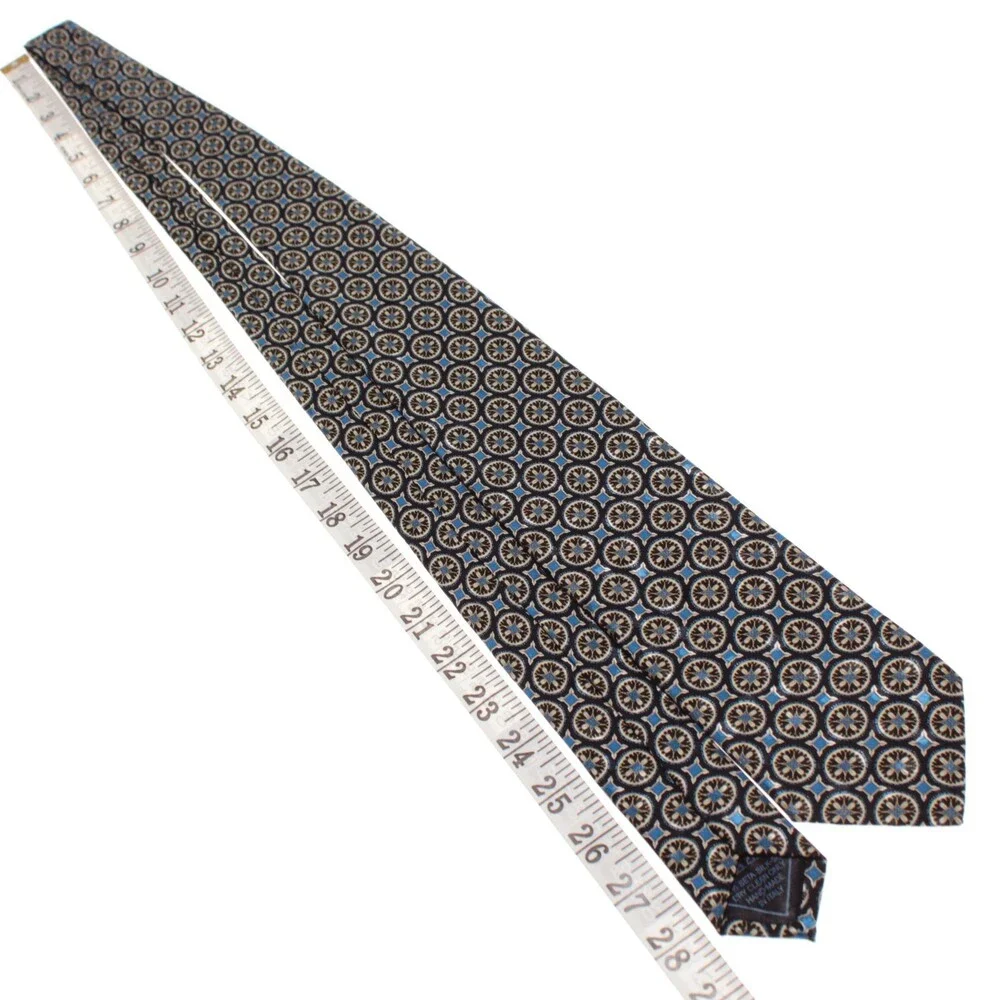 Brioni NWOT Neck Tie in Blues & Cream Geometric Print 100% Silk Made in Italy